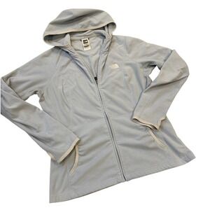 The North Face TKA100 Women's Fleece Hoodie Jacket Light Blue Full Zip Size L